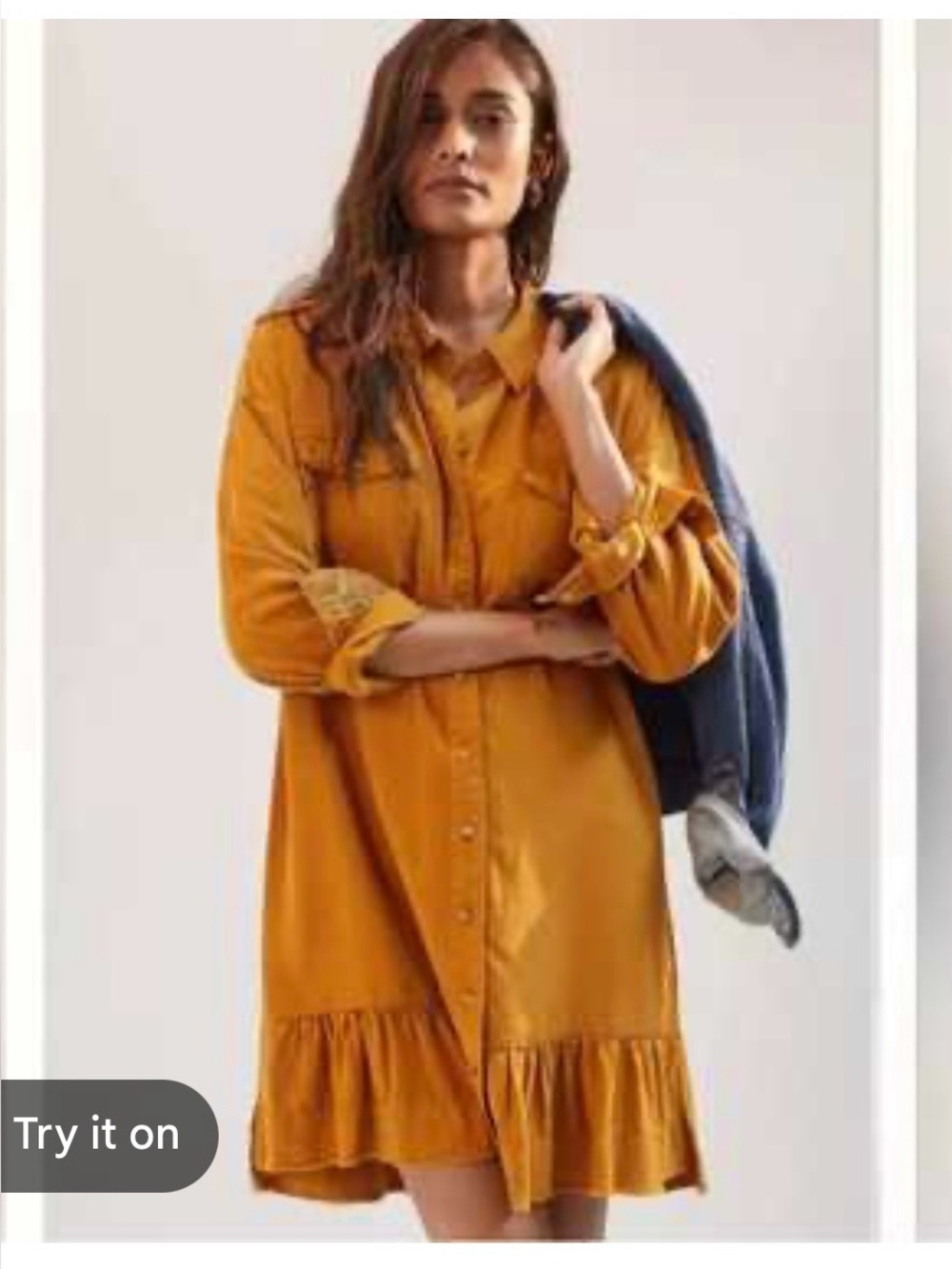 Anthropologie Pilcro Mustard Button-Front Flounce Dress